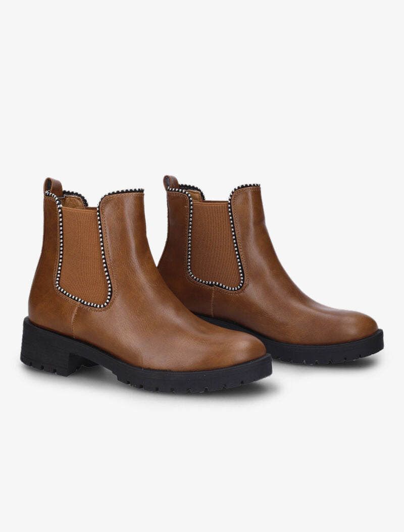 Bottines détail billes et semelles crantées - Camel - 1