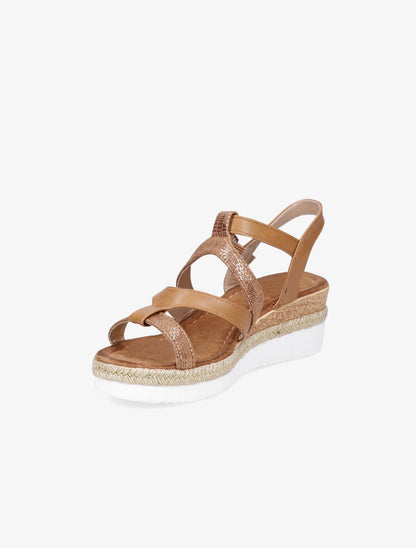 Sandales compensées à brides irisées style python - Camel - 3
