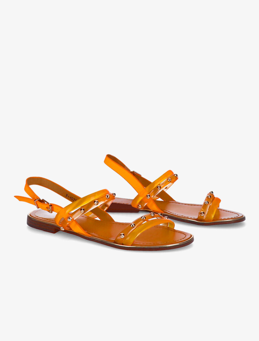 Nu-pieds transparents à clous - Orange fluo - 4