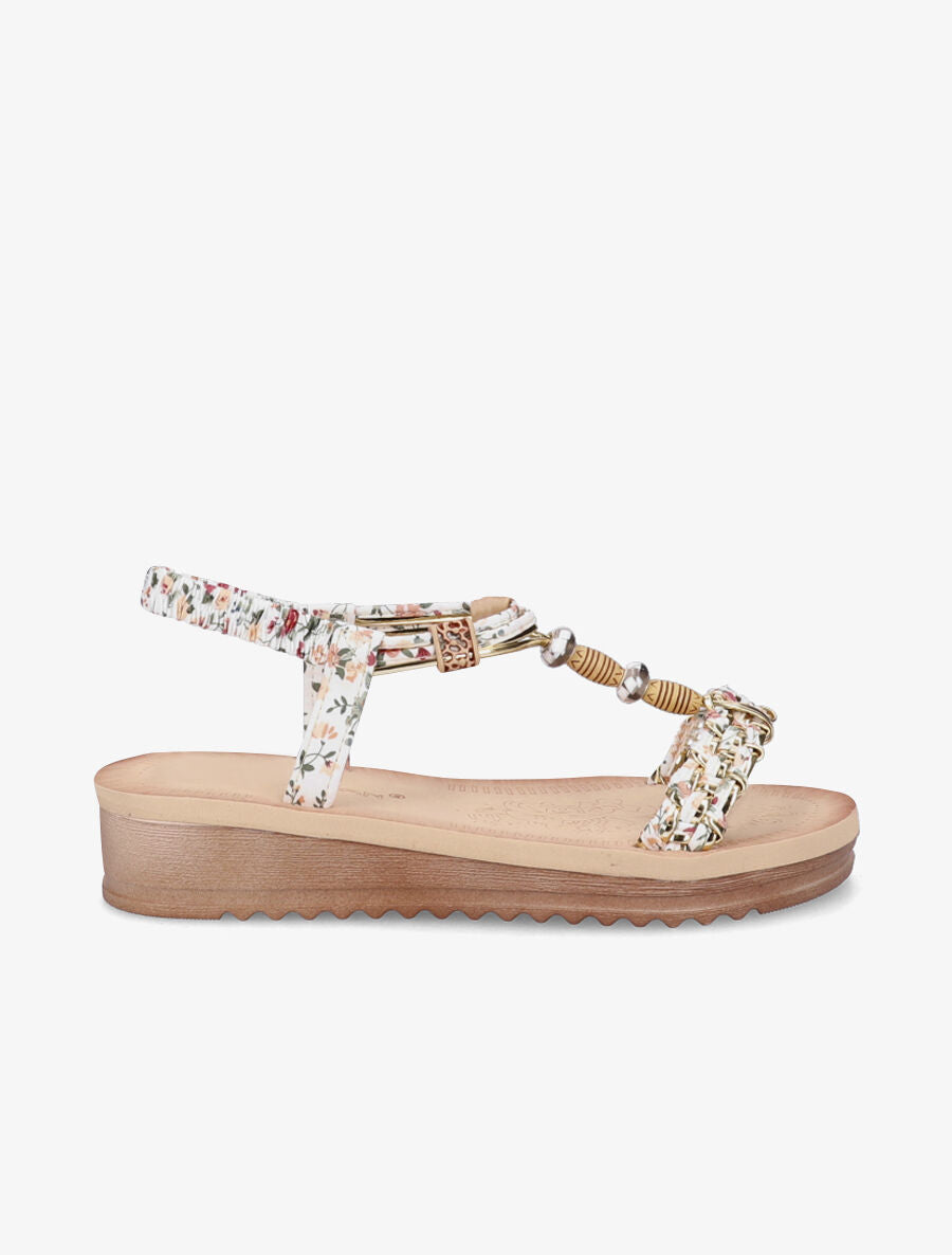 Nu-pieds fleuris à perles - Blanc - 2