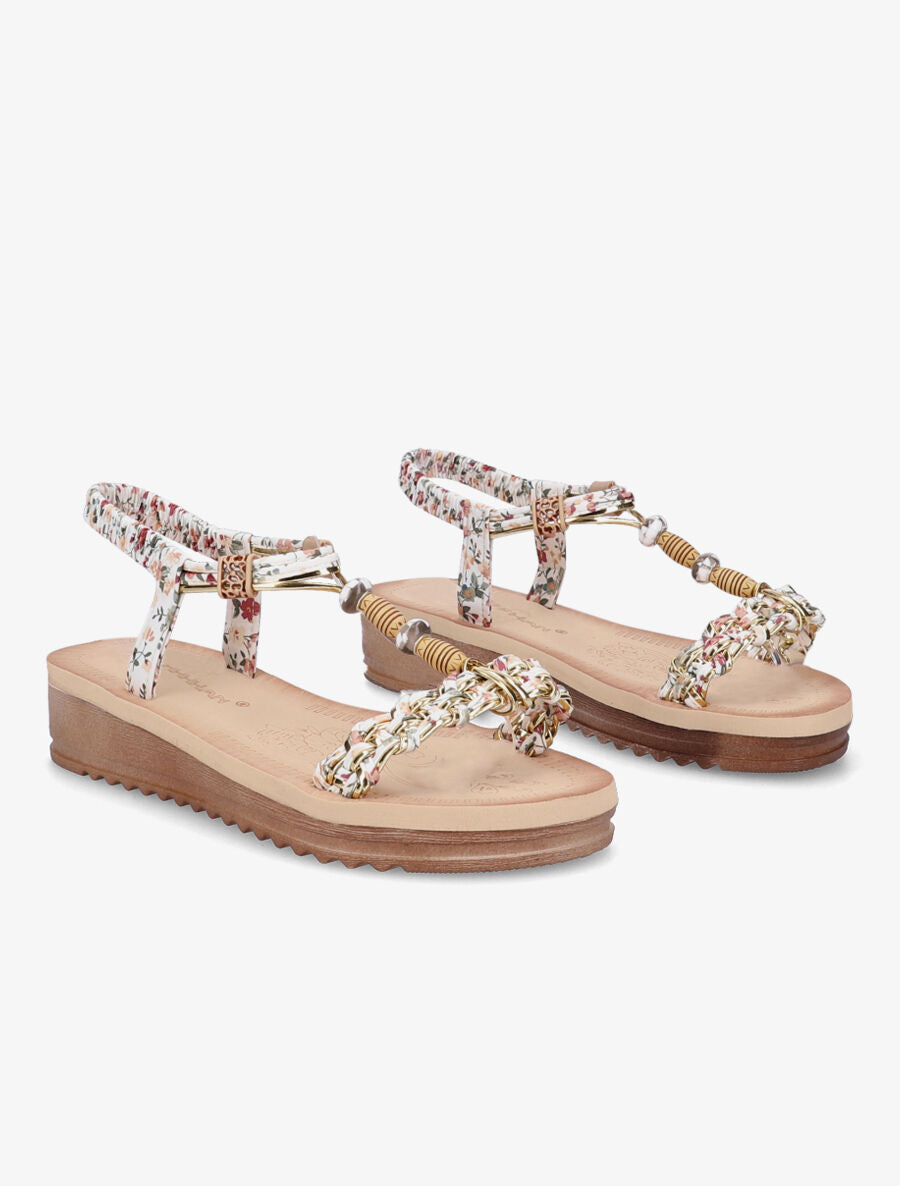 Nu-pieds fleuris à perles - Blanc - 4