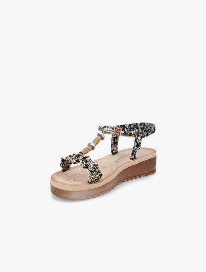 Nu-pieds fleuris à perles - Noir - 3