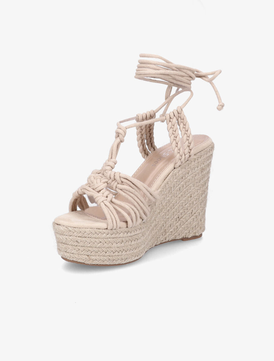 Sandales compensées en cordes tressées - Beige - 3