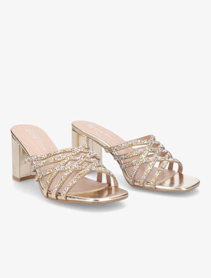 Mules à brides croisées et strassées - Or - 4