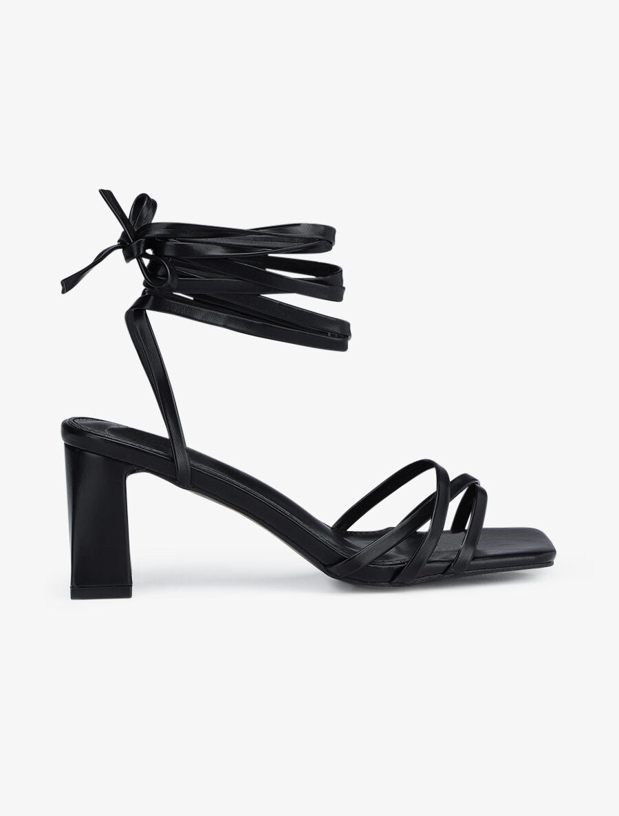 Sandales unies à lacets - Noir - 4