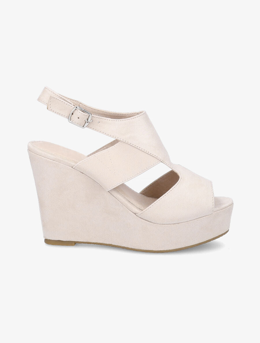 Sandales compensées à ganse ajourée - Beige - 1
