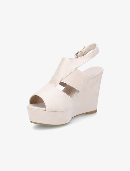 Sandales compensées à ganse ajourée - Beige - 3