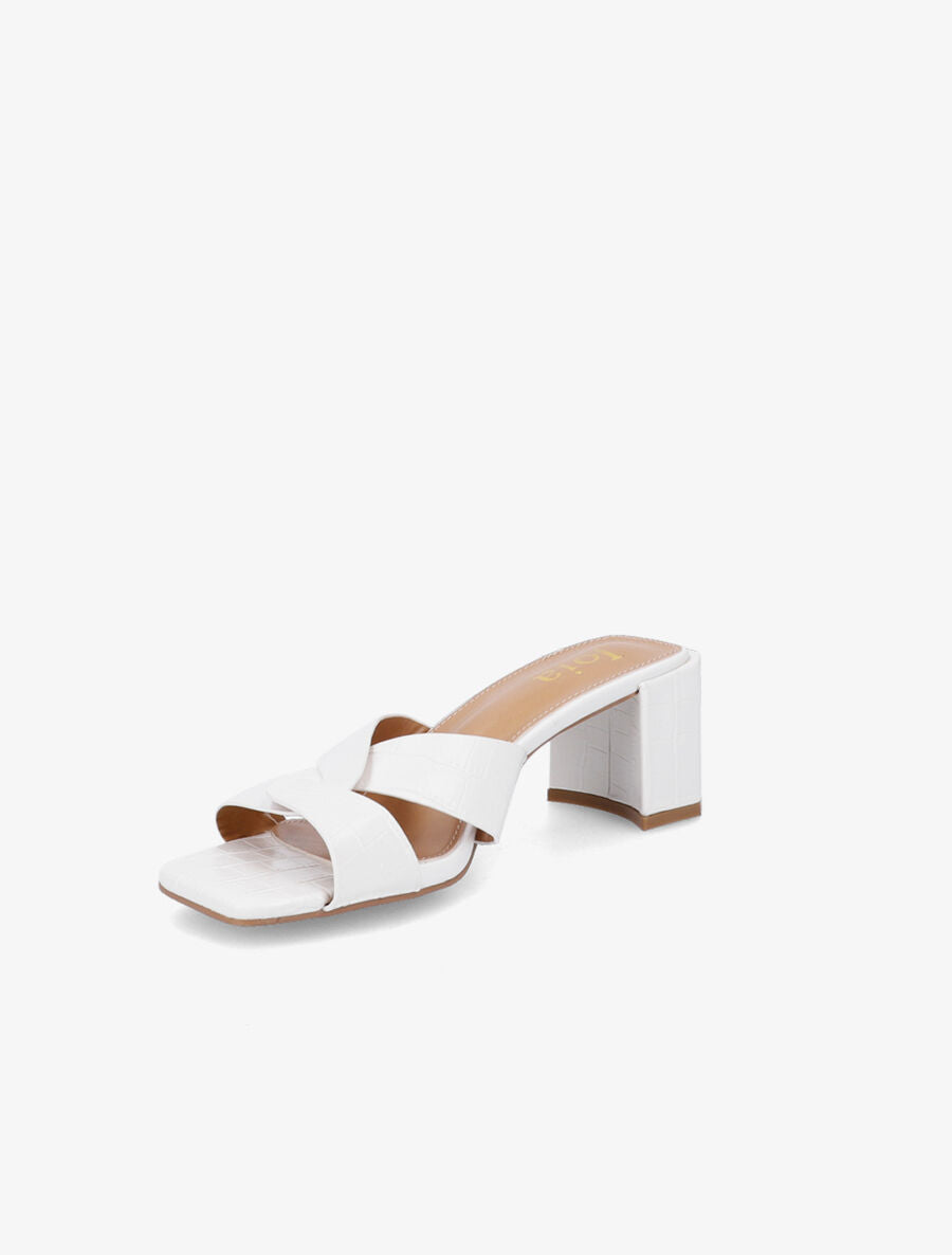 Mules effet croco à talon stylisé - Blanc - 3