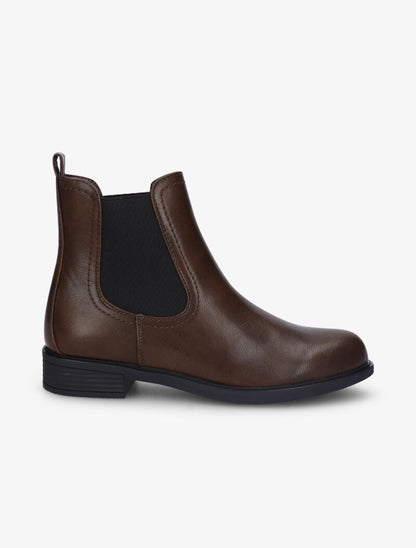 Bottines plates en simili à chevilles élastiquées - Marron - 2