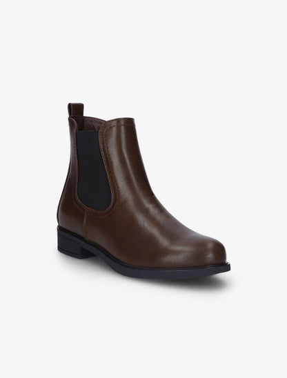 Bottines plates en simili à chevilles élastiquées - Marron - 3
