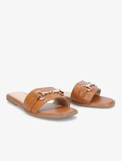 Mules plates à boucle métallique - Camel - 5