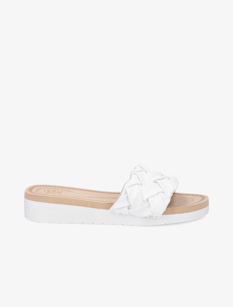 Claquettes en simili tressé - Blanc - 1
