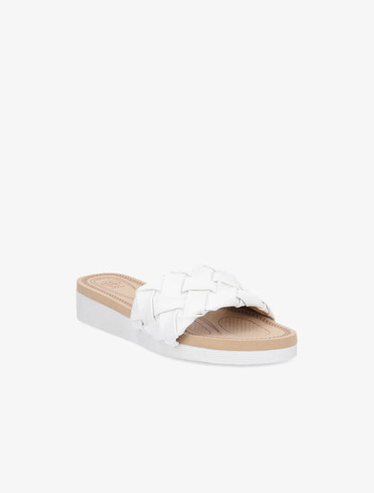 Claquettes en simili tressé - Blanc - 2