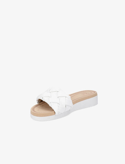 Claquettes en simili tressé - Blanc - 3