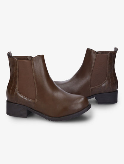 Bottines à contrefort effet croco - Camel - 1