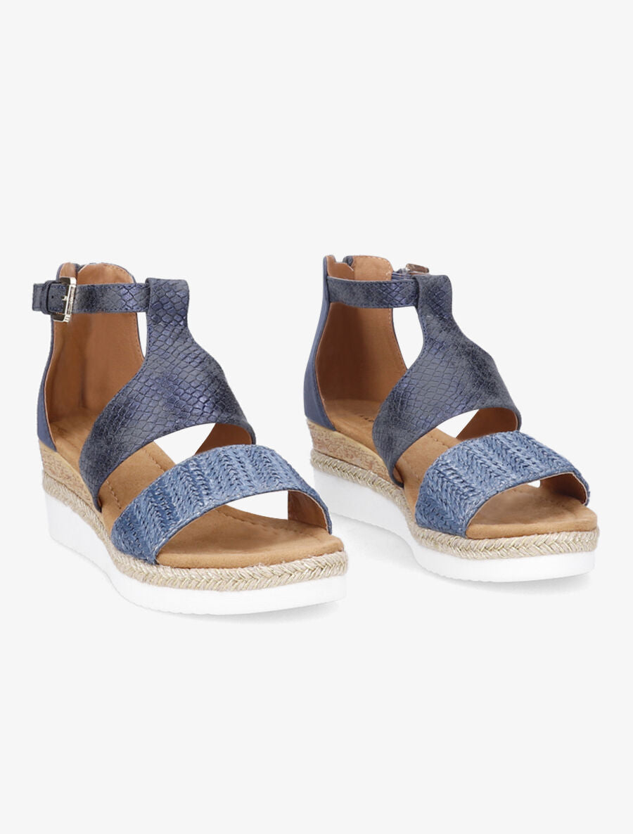 Sandales compensées à bride en raphia - Bleu - 4
