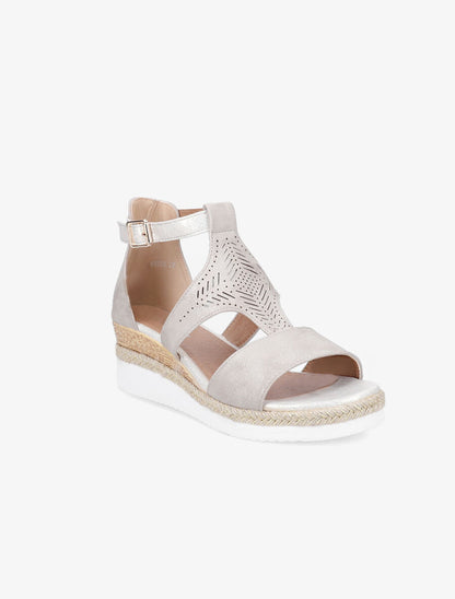 Sandales compensées perforées - Beige - 2