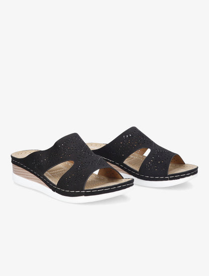 Mules à brides ajourées ornées de strass - Noir - 4