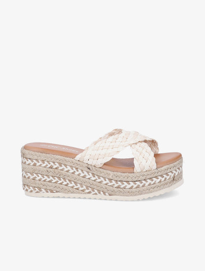 Mules compensées en raphia - Beige - 5