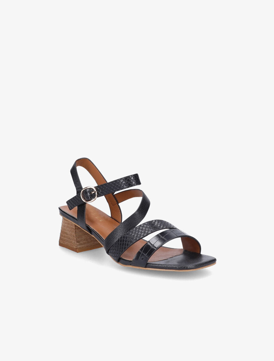 Sandales à bride effet croco et python - Noir - 2