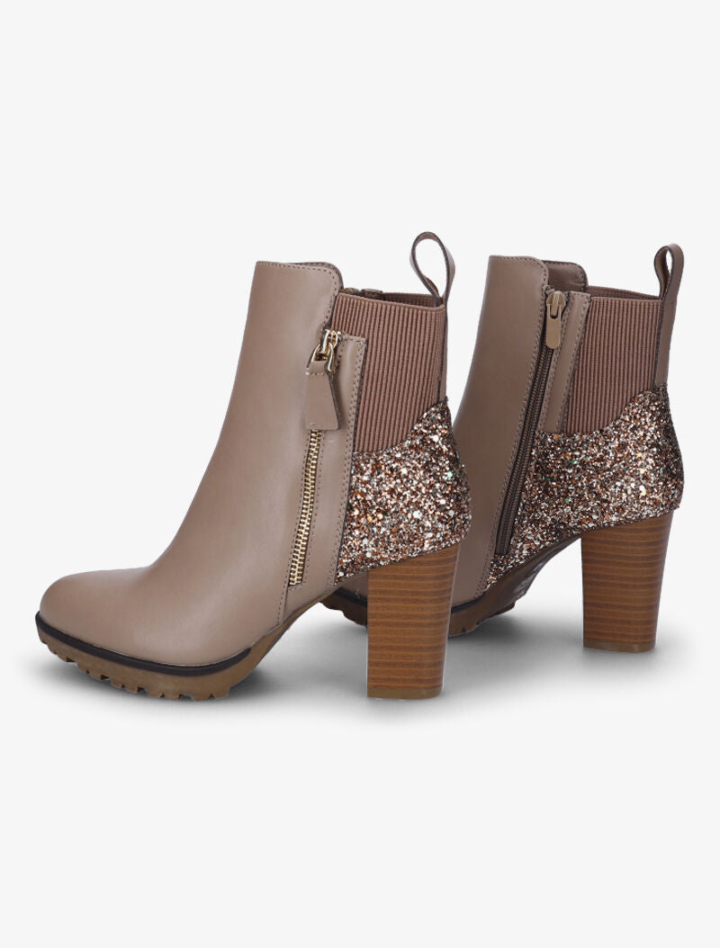 Bottines à talons et contreforts pailletés - Taupe - 1