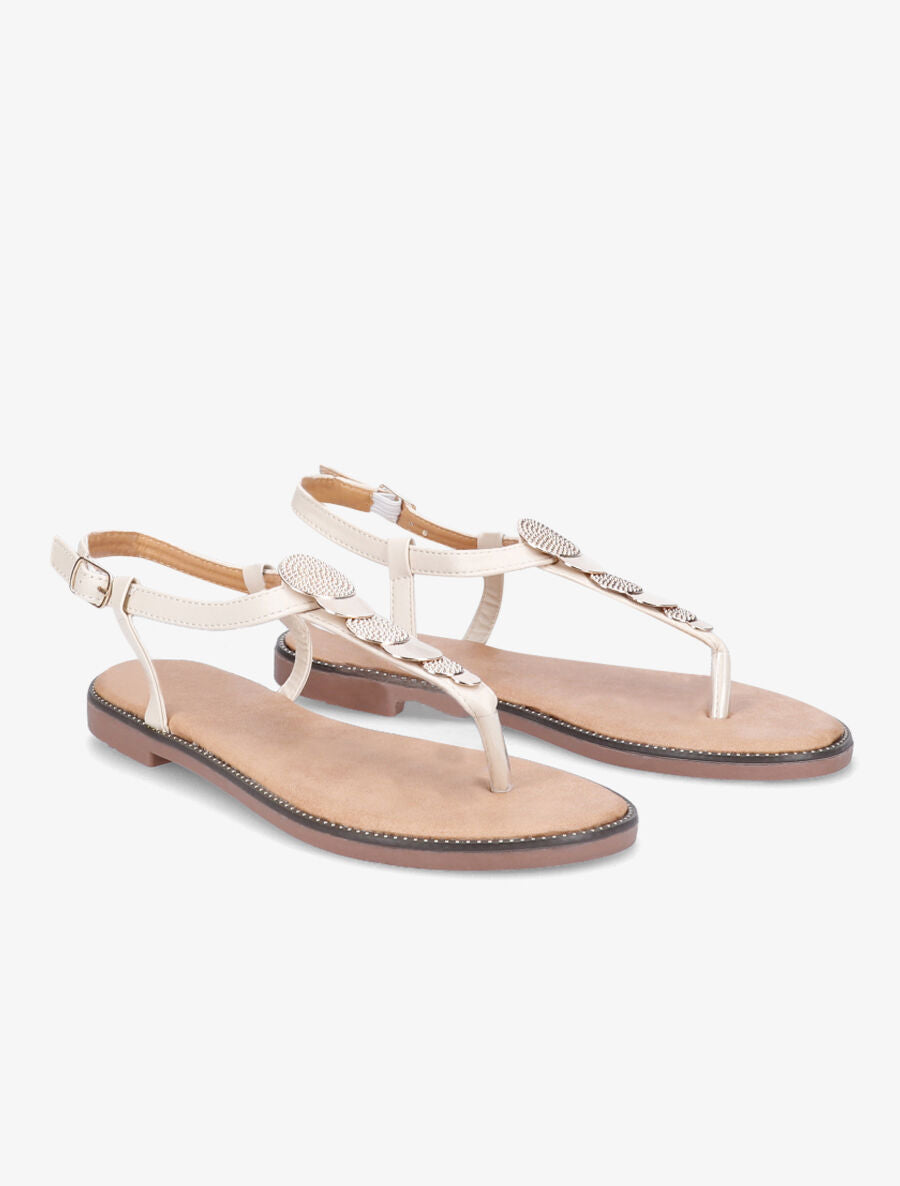 Nu-pieds à plaques dorées en cercles - Beige - 4