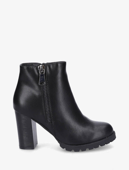 Bottines à talon et zip décoratif - Noir - 6