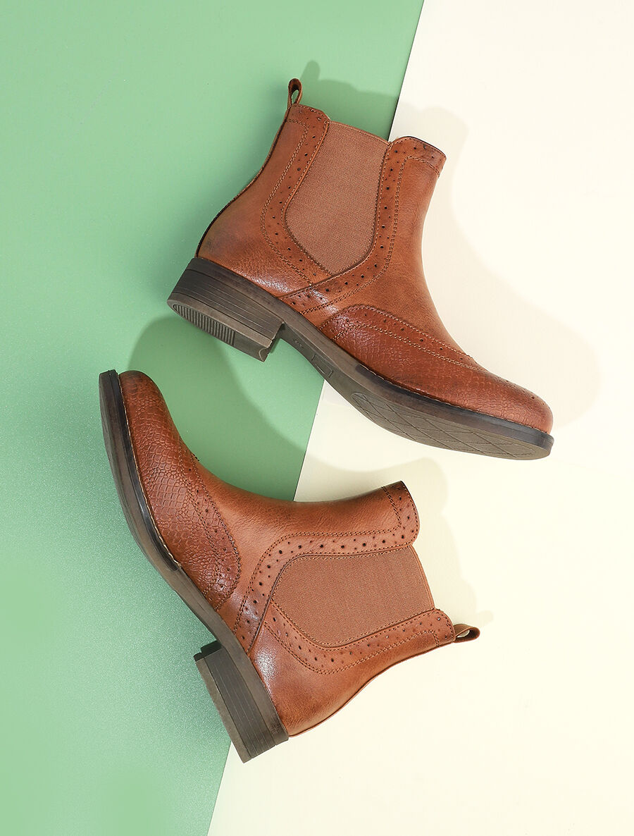 Bottines bi-matière effet patiné - Camel - 5