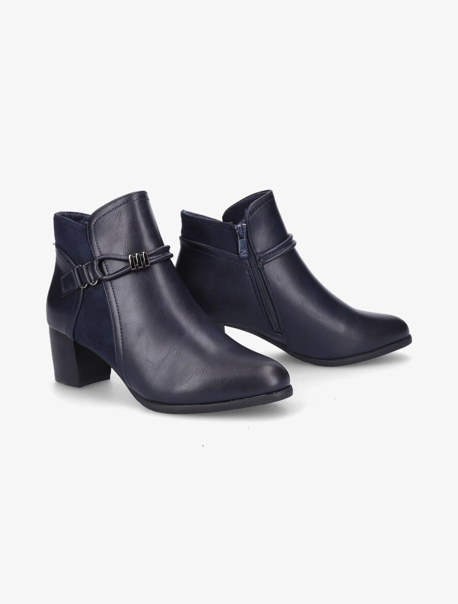Bottines en simili et suédine à contrefort stylisé - Bleu - 4