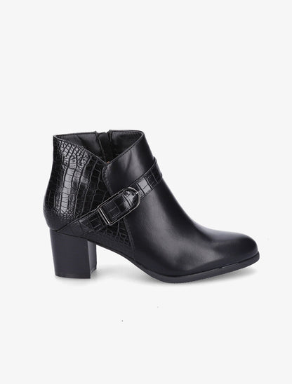 Bottines à contrefort effet python et sangles - Noir - 1