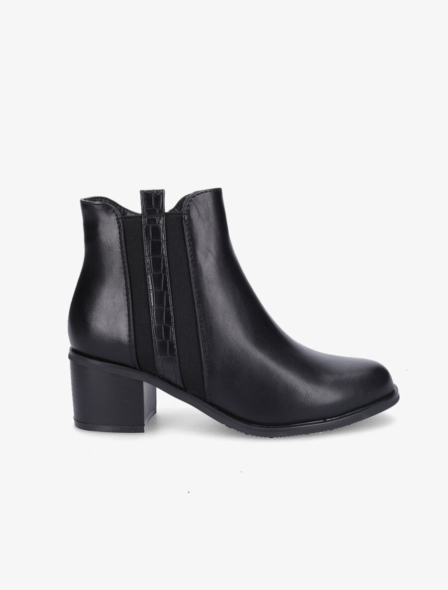 Bottines à zip et lanière effet croco - Noir - 1