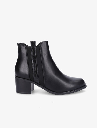 Bottines à zip et lanière effet croco - Noir - 1