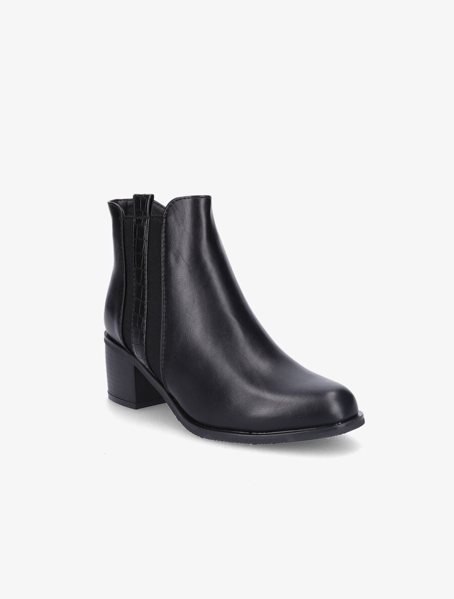 Bottines à zip et lanière effet croco - Noir - 2
