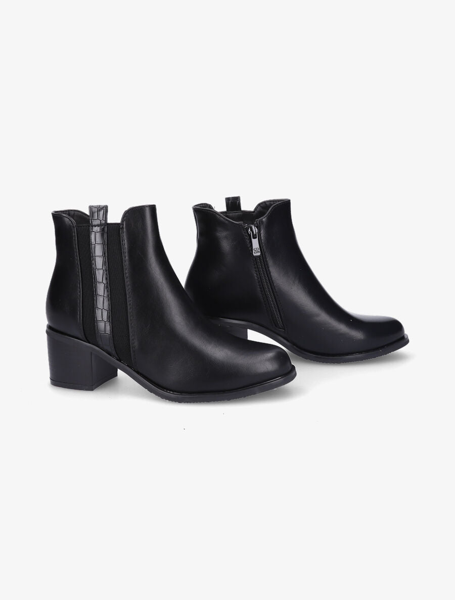 Bottines à zip et lanière effet croco - Noir - 4