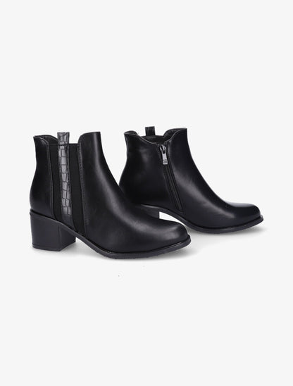 Bottines à zip et lanière effet croco - Noir - 4