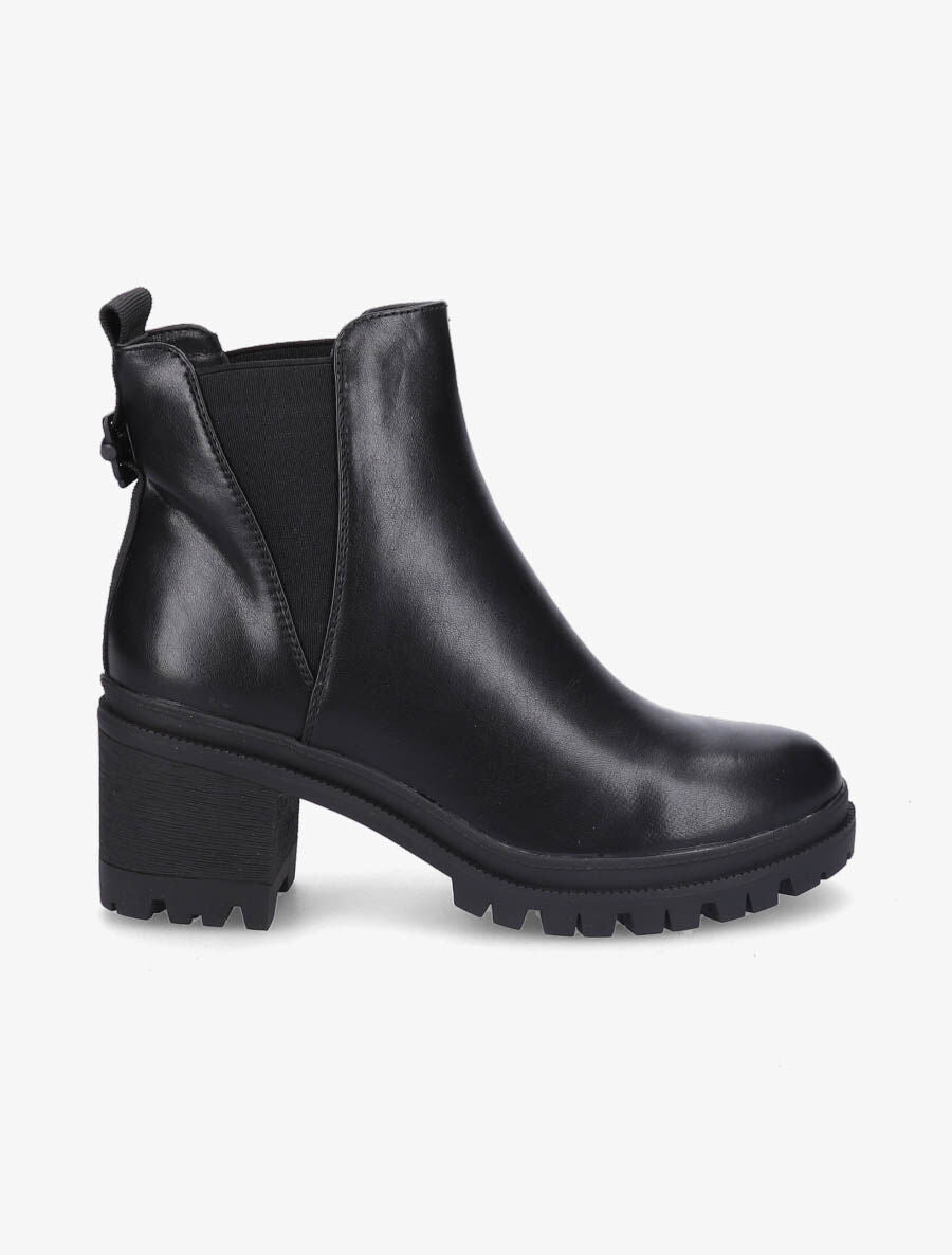 Bottines en simili à semelle crantée - Noir - 1