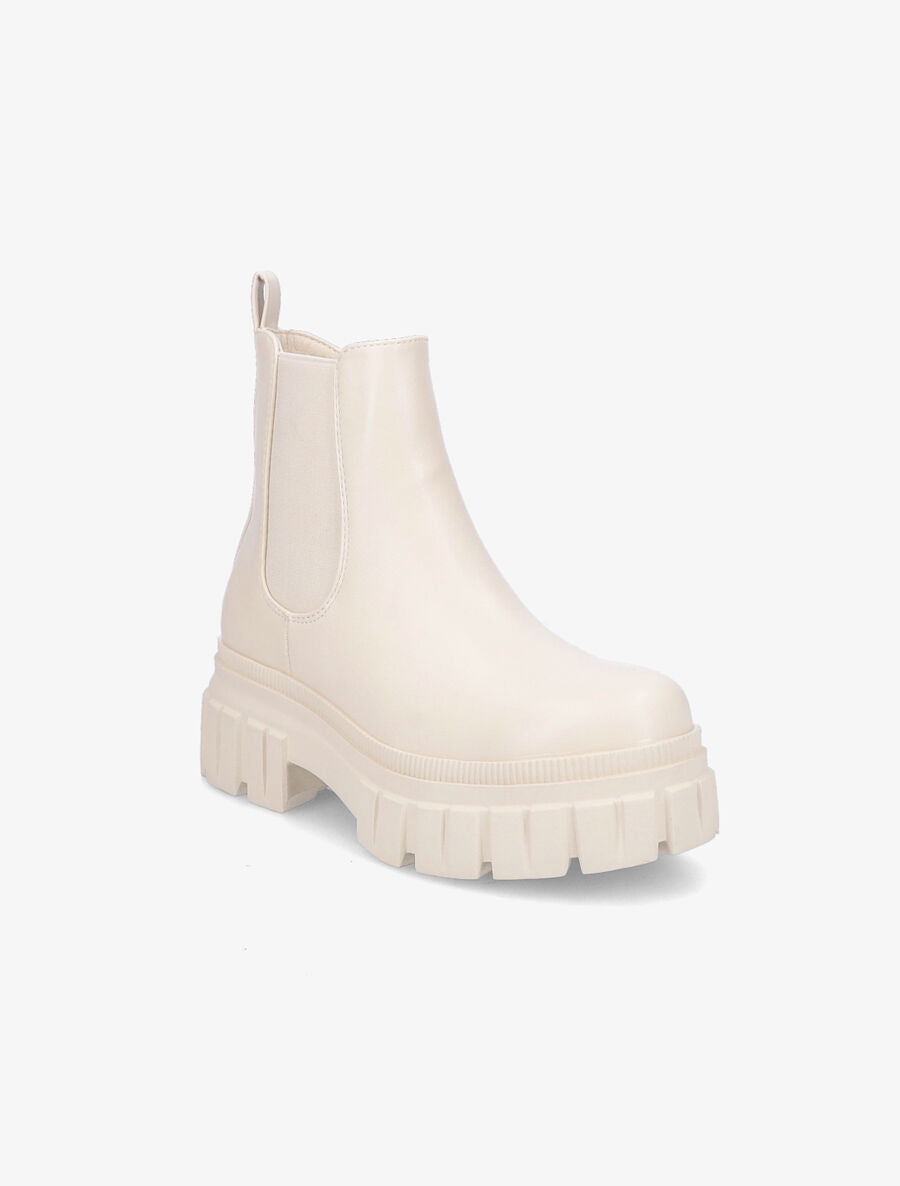 Bottines en simili à côté élastiqué - Beige - 2