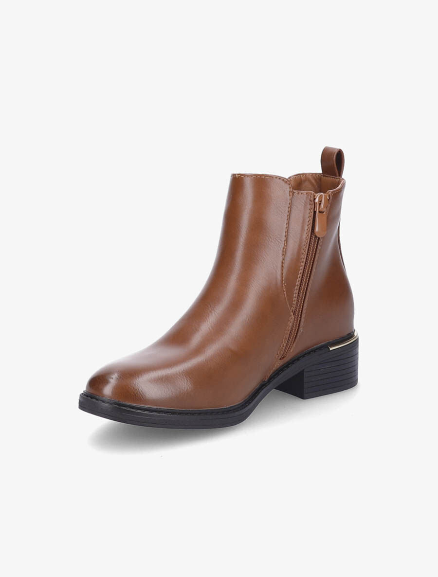 Bottines en simili à sangles et zip - Camel - 3