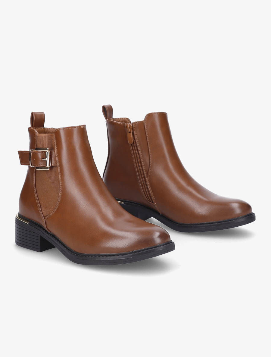 Bottines en simili à sangles et zip - Camel - 4