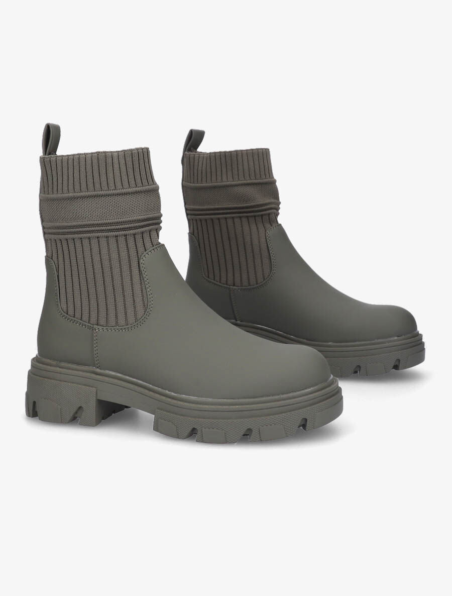 Boots bi-matière à semelle crantée - Kaki - 4