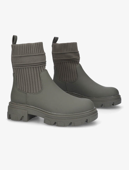 Boots bi-matière à semelle crantée - Kaki - 4