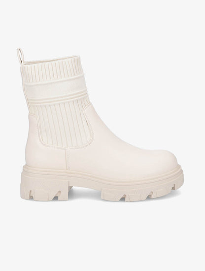 Boots bi-matière à semelle crantée - Beige - 1