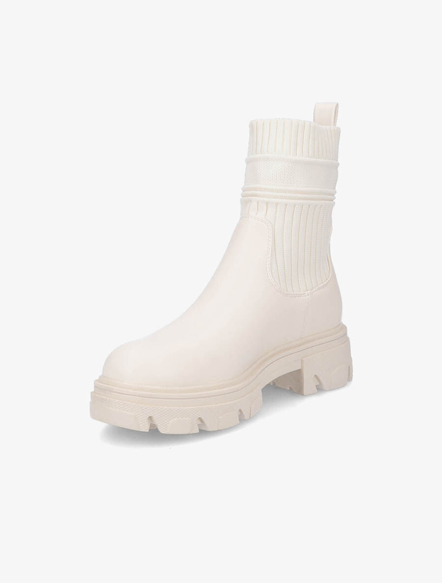 Boots bi-matière à semelle crantée - Beige - 3