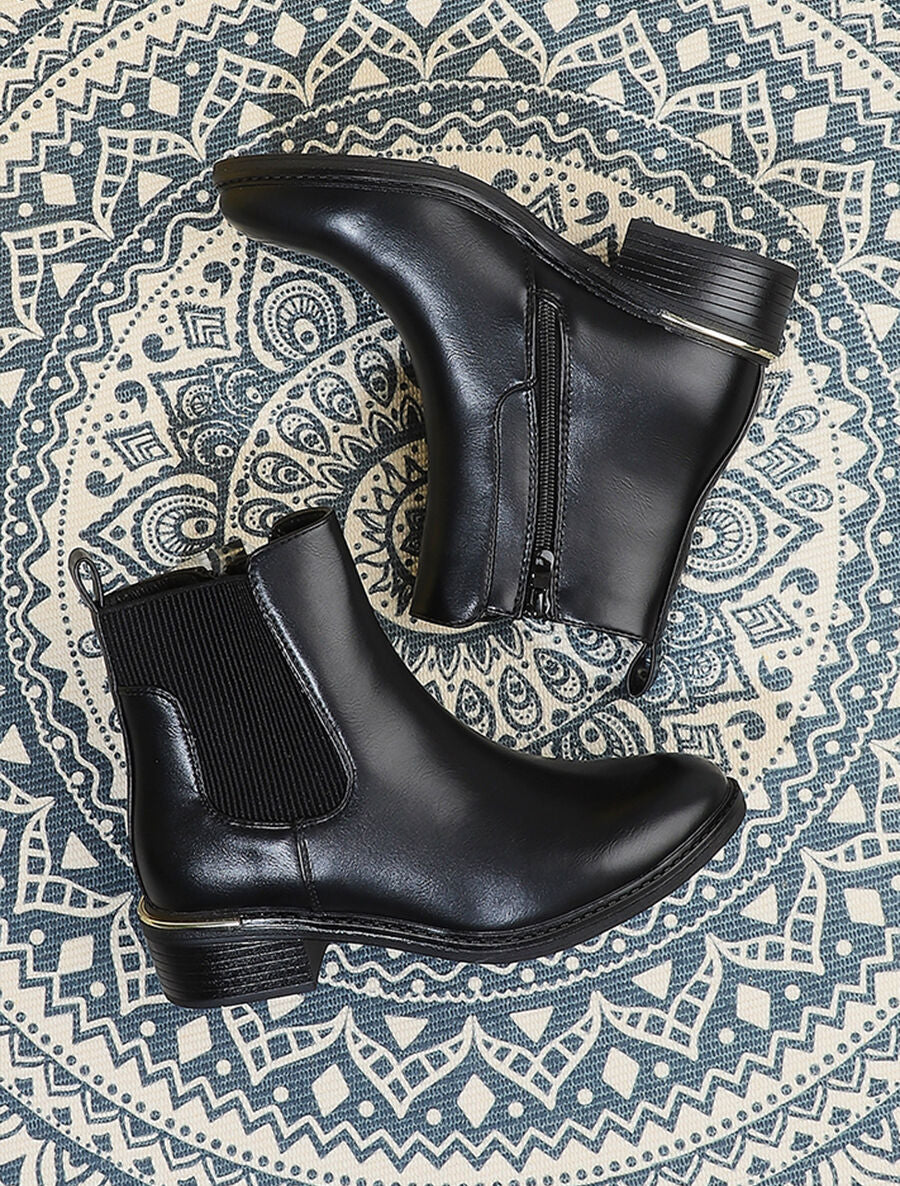 Bottines en simili à ganse élastiquée côtelée - Noir - 5