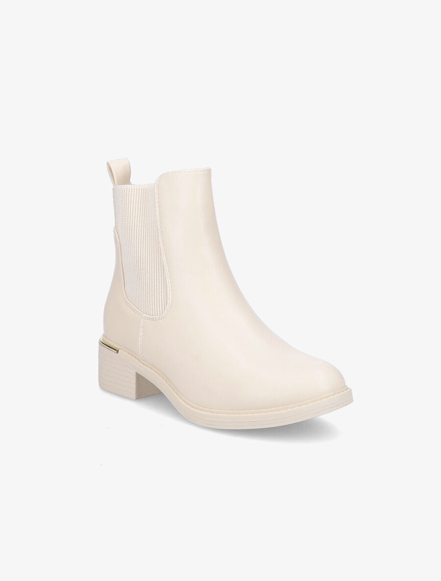 Bottines en simili à ganse élastiquée côtelée - Beige - 2