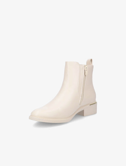Bottines en simili à ganse élastiquée côtelée - Beige - 3