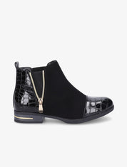 Bottines à détails effet croco vernis - Noir - 1