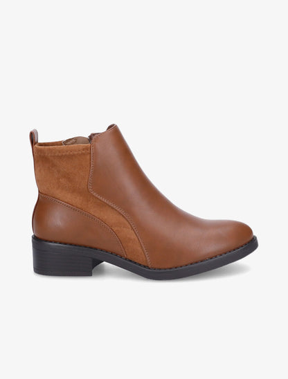 Bottines en simili et suédine - Camel - 5