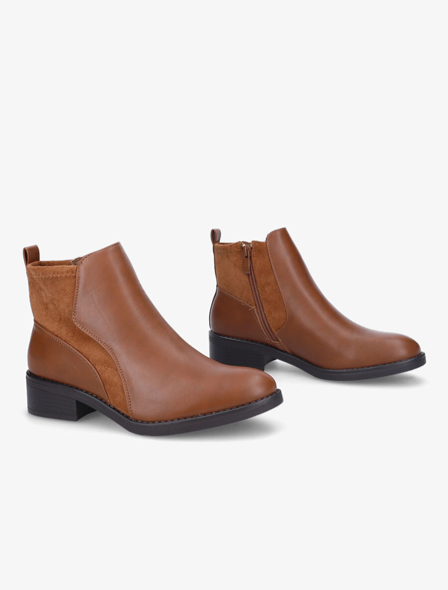 Bottines en simili et suédine - Camel - 4