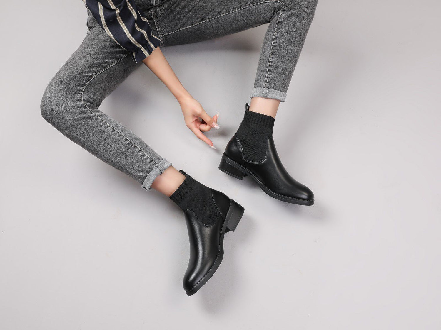 Bottines bi-matière style chaussette - Noir - 5